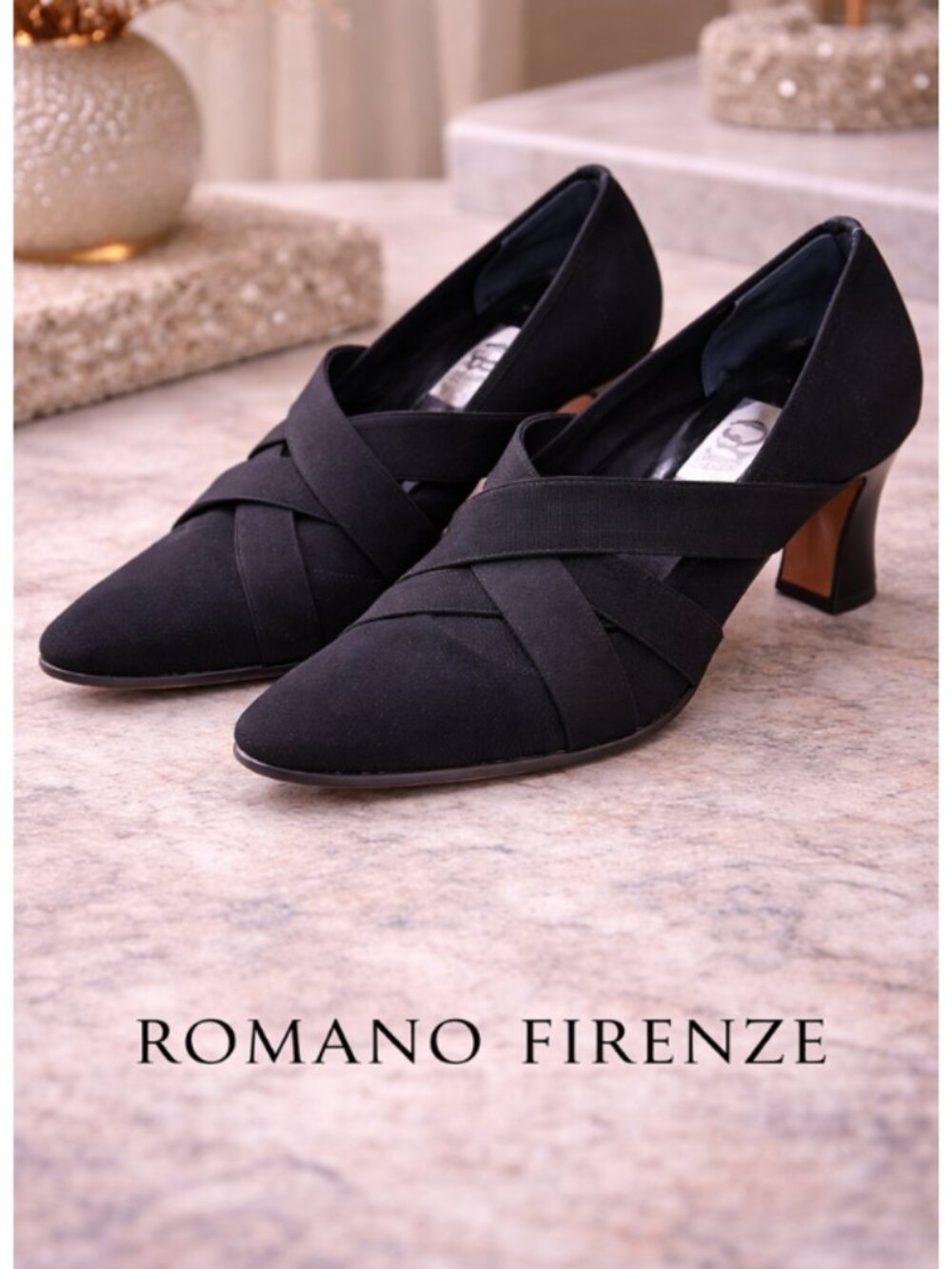 Romano Firenze 90s VTG Black Pumps Size 8.5 Chunky Heel Square Toe Designer